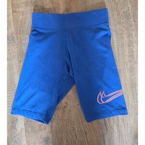 NIKE Ladies Blue Stacked Swoosh Logo Dance Bike Athletic Shorts XS DJ4132-480